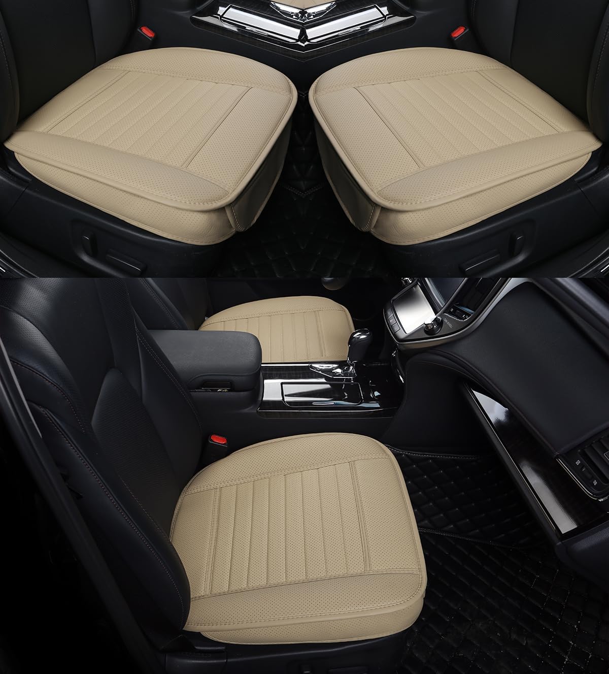 Car Seat Protector Single Seat Cover Without Backrest PU Leather Front Car Seat Cushion Cover Car Seat Cover,1pcs (Beige-B)