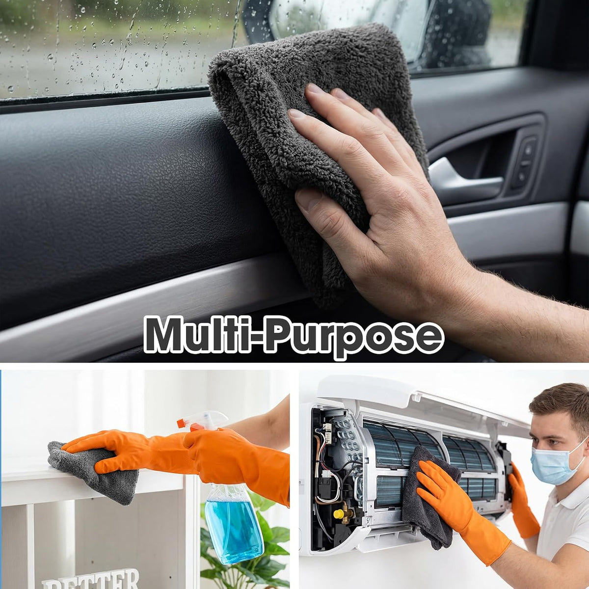 Shimeyao 20 Pcs 16 x 16 Inch Edgeless Microfiber Plush Towels for Cars Detailing Drying Wash Polishing Absorbent Cleaning Cloths, 500 GSM (Gray)