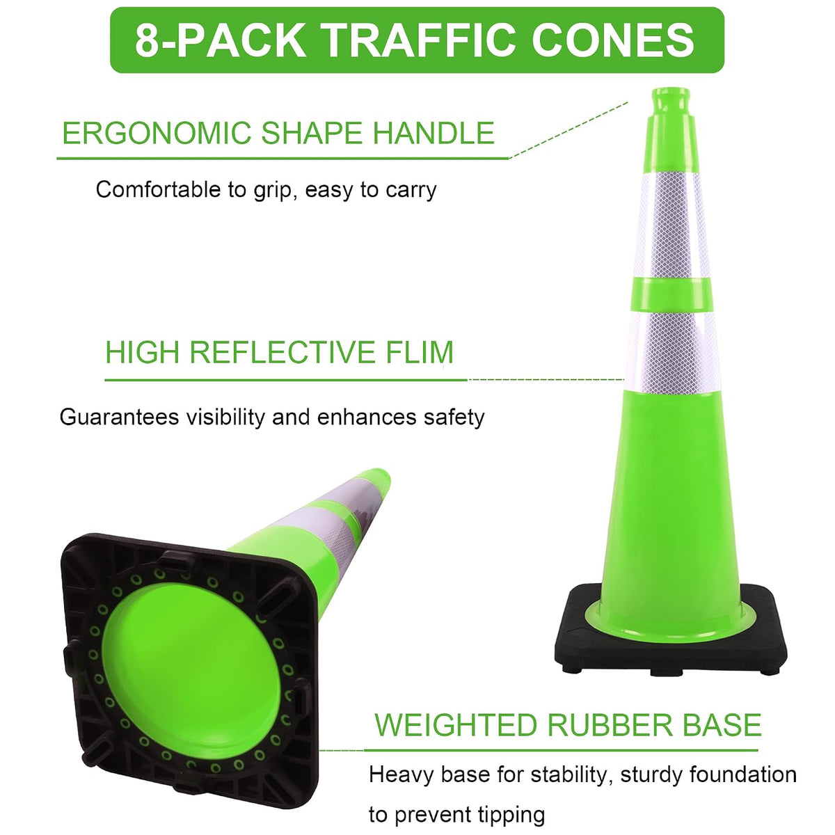 OrangeStar 8 Pack 28" Traffic Safety Cones, Green Cones Construction Cones