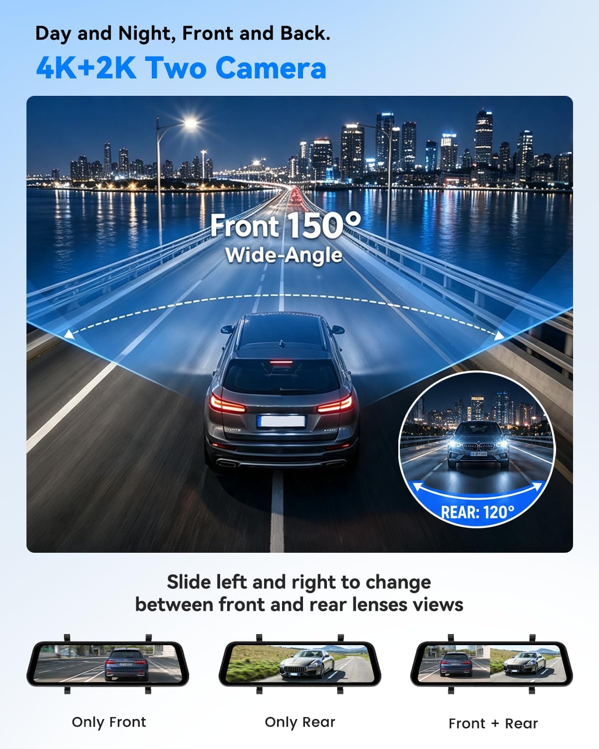 4K Rear View Mirror Camera, Dash Cam with 64GB Card WiFi