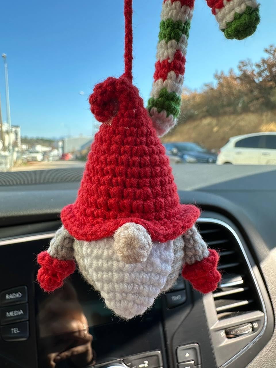 Crochet Christmas Car Mirror Hanging, Knitted Handmade car Mirror Charm, Crochet Gift, Car Accessories for Women, Cute Car Decor, Christmas House Decor (Cute Winter Gnom)