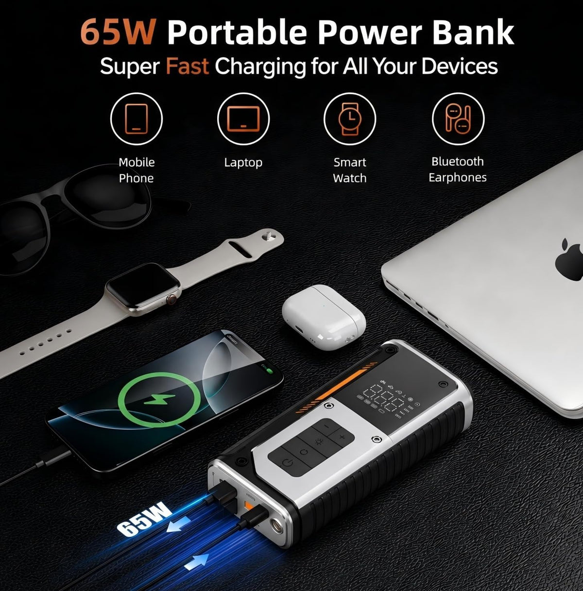 [2026NEW] 5000A Peak Portable Car Jump Starter with 150PSI Air Compressor
