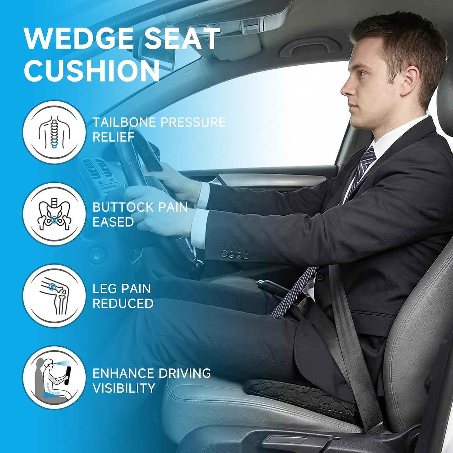 Livtribe Car Seat Cushion - Memory Foam Seat Pad for Sciatica & Lower Back Pain Relief - Driving Cushion with Breathable Mesh Cover - Road Trip Essentials for Drivers (3D Black)
