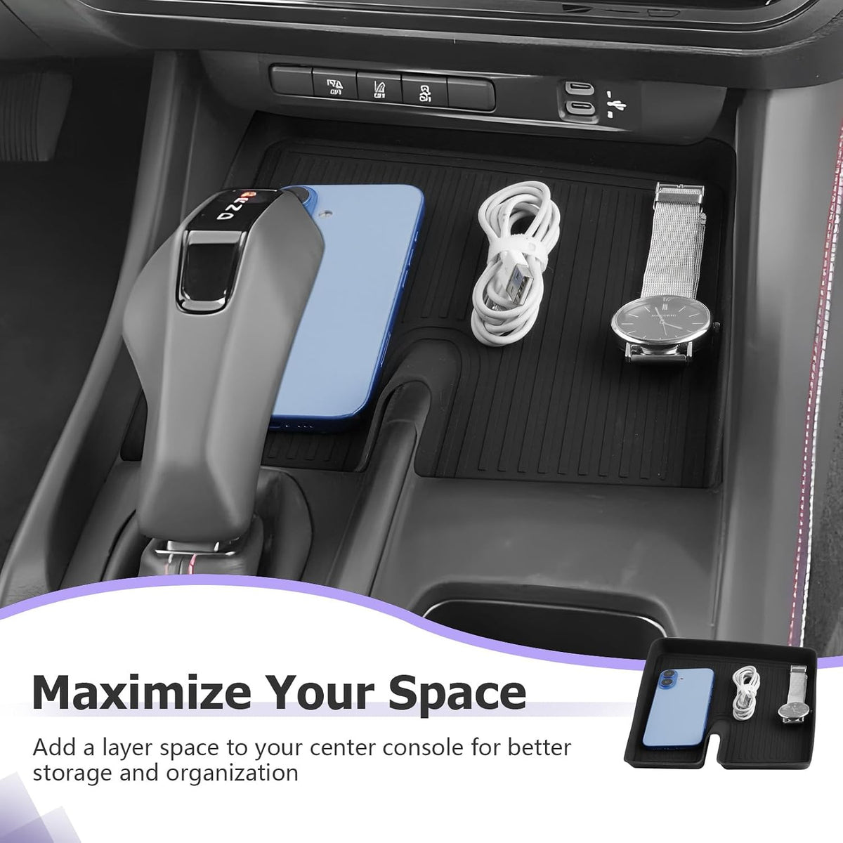 LUWU Center Console Anti-Slip Mat Compatible with 2024 2025 2026 2027 Charger Daytona R/T Scat Pack Accessories Silicone Protective Pad Liner Premium Protective Pad Phone Charger Liner Mat