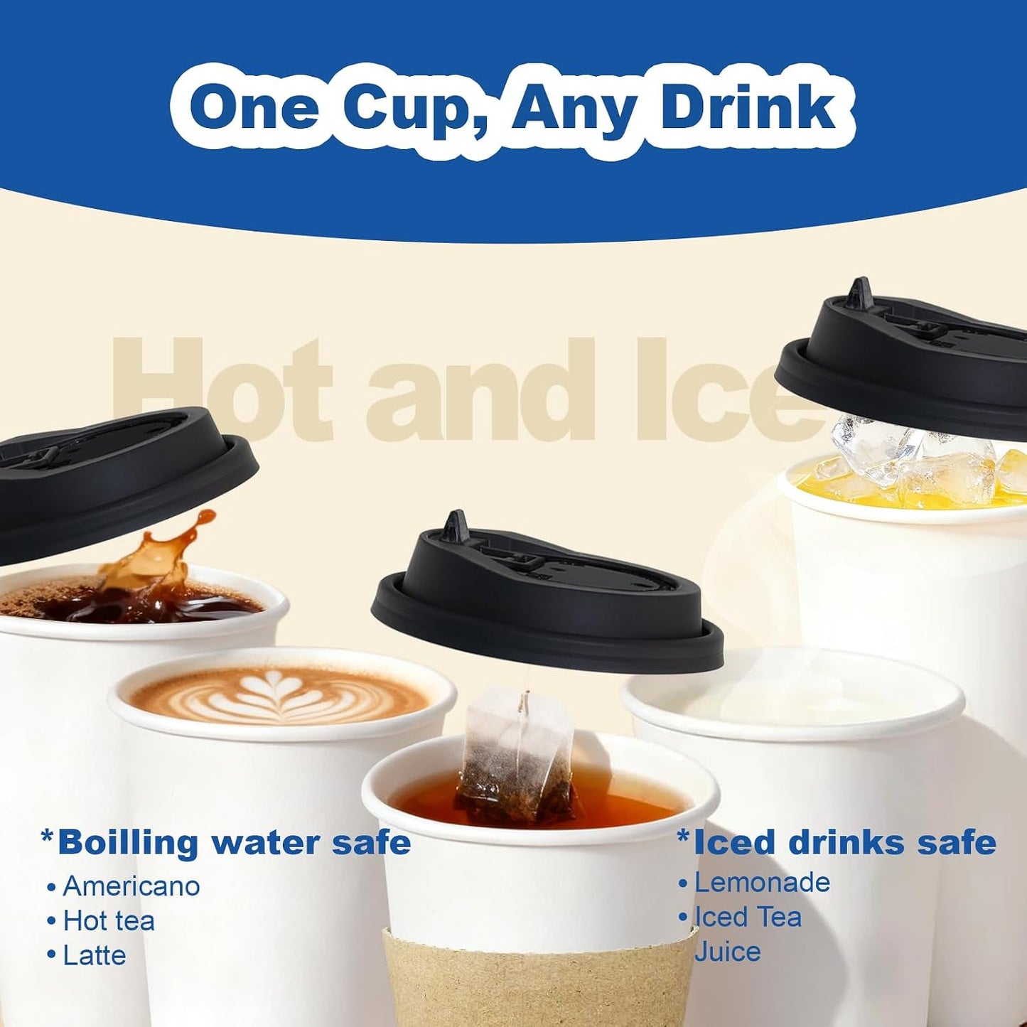 16 oz Coffee Cups + 16 Extra Cups Bulk Disposable To-Go Paper Cups with Lids and Sleeves for Hot Beverage, Chocolate, Cocoa, Office Supplies, Coffee Bar Accessories (100 Pack + 16 Extra Cups, White)