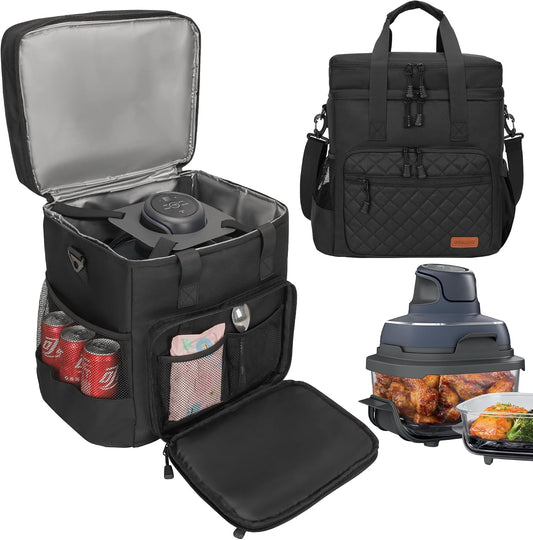 Air Fryer Carrying Bag Compatible with Ninja Crispi 4-in-1 Portable Glass Air Fryer Cooking System, 2 Layers insulated Storage Bag for Ninja Crispi Air Fryer, Black