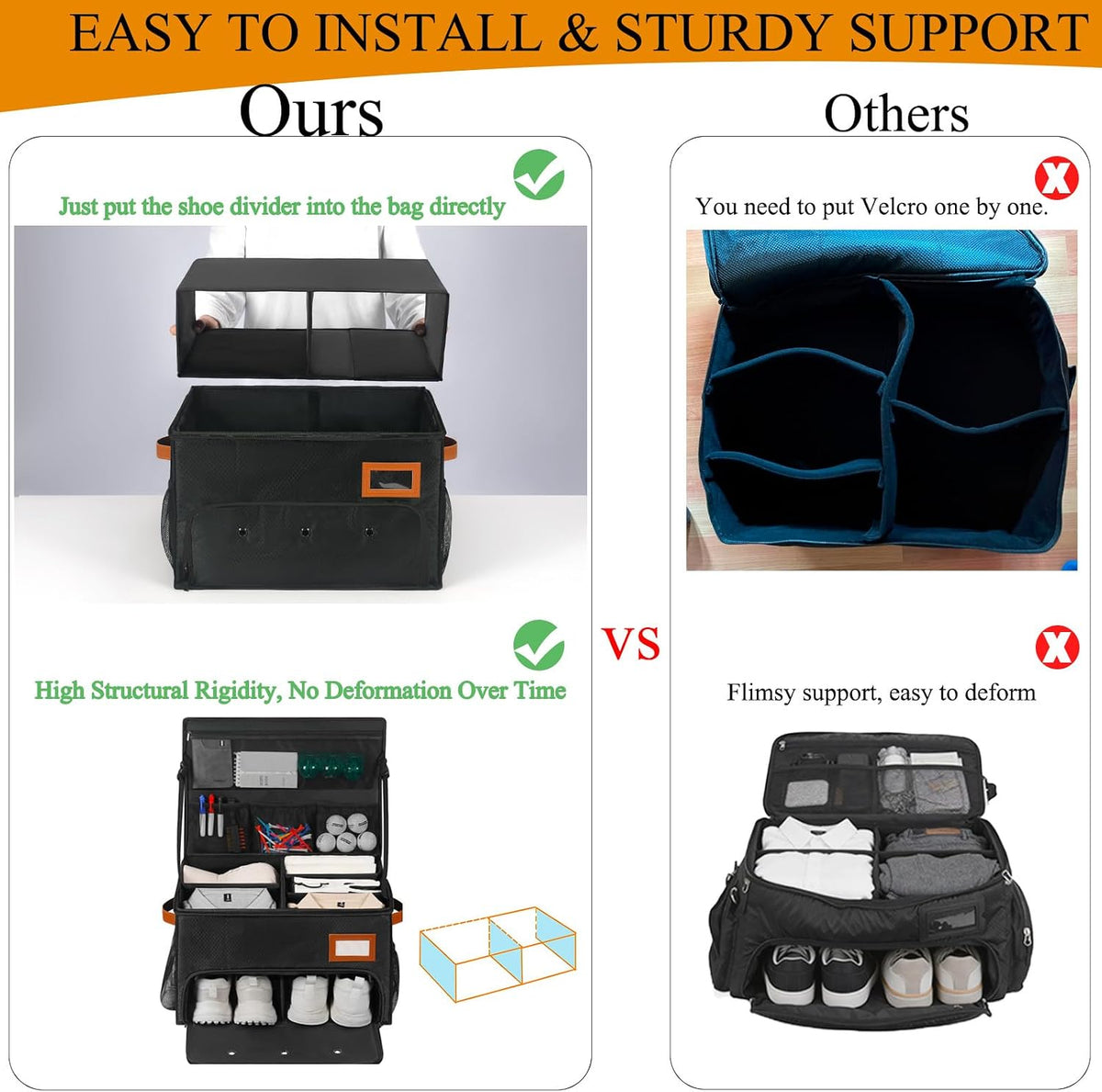 2 Layer Golf Trunk Organizer, Golf Organizer with 2 Pairs Shoes Compartment, Golf Storage Waterproof Car Trunk Locker for Balls, Caps, Clothes, Gloves, Accessories, Gifts for Golfers