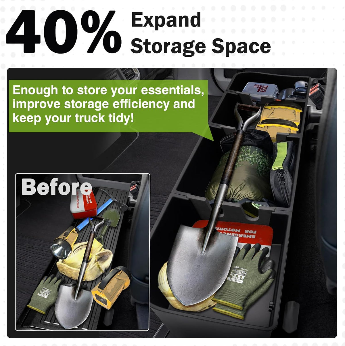 Mixsuper Liner Under Seat Storage for 2015-2026 Ford F150, 2017-2026 F250 F350 F450 F550 Super Duty, Rear Underseat Organizer for Ford F-150 Accessories Black