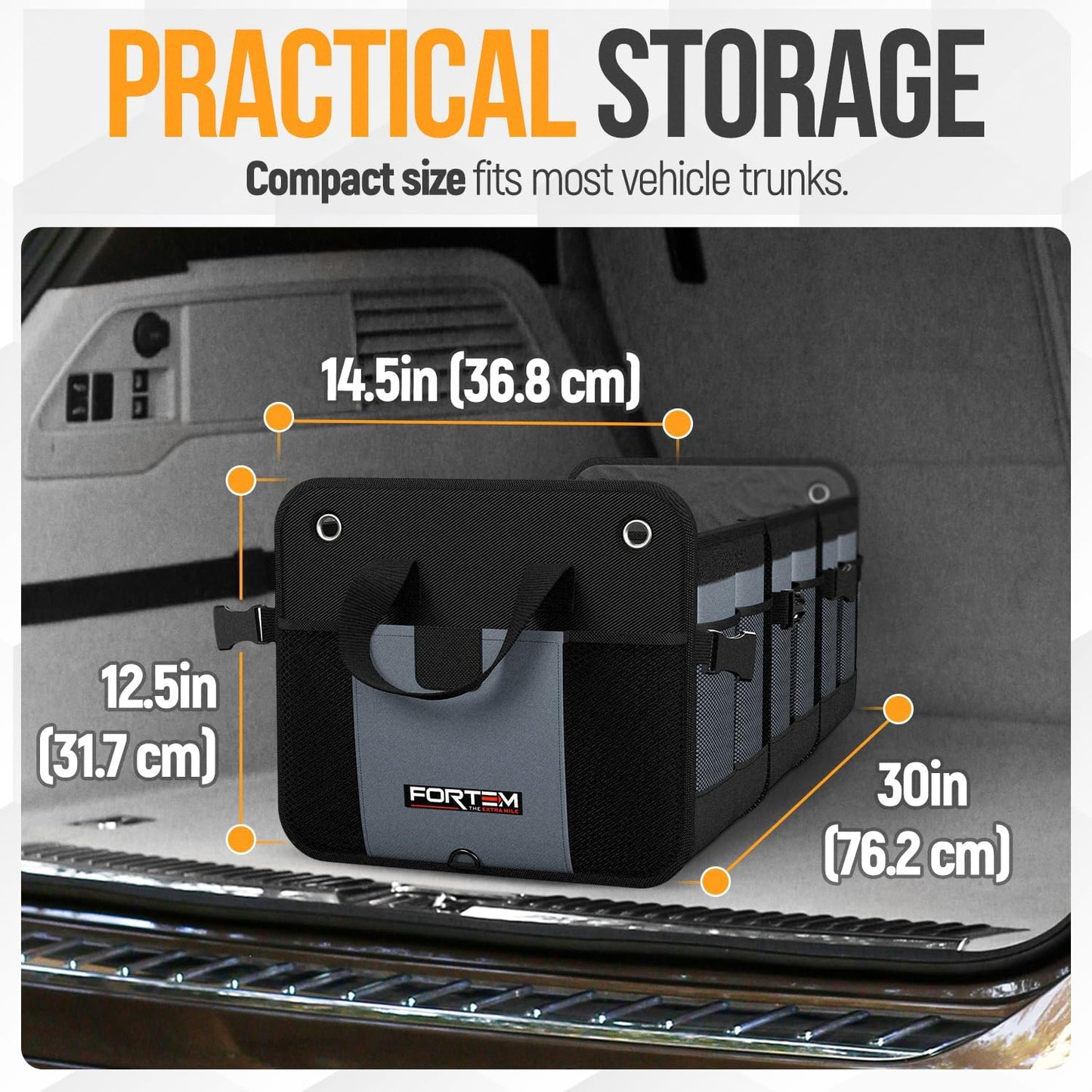 FORTEM Trunk Organizer For SUV Car Organizer and Storage, Multi-Compartment Storage Bag Car Accessories for Women Men, Perfect Christmas Gifts, 1680D Oxford, Non Slip Bottom, Straps, Soft Cover (90L)