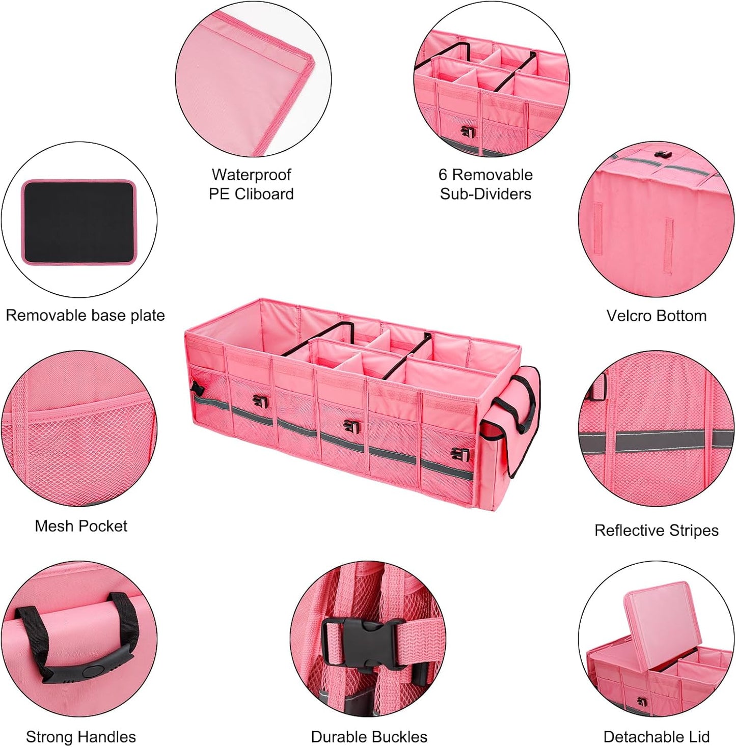 GDNasist Car Trunk Organizer and Storage with Lid & Removable Cooler Bag, Car Accessories 6 Removable Dividers for Custom Space, Collapsible Trunk Organizers Interior for SUV & Sedan, Large