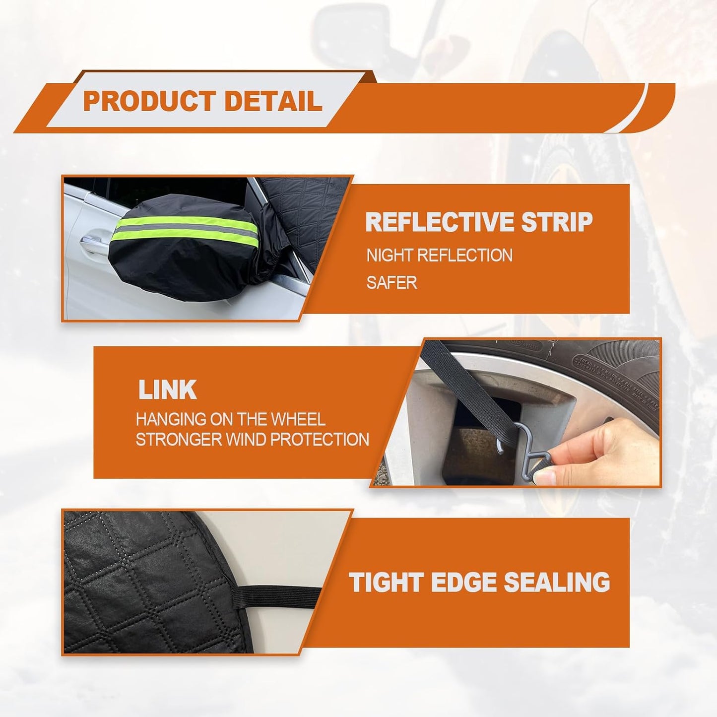 Car Windshield Snow Cover with Side Mirror and Hook, Winter Magnetic Windshield Sun Shade Foldable, Windshield Cover for Ice and Snow, Fit for Small Sedan, Compact SUV, (58"x47") Black