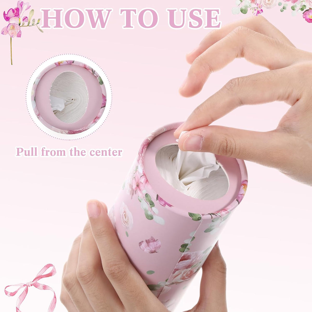 Ctosree 6 Pack Car Tissue Holder 300 Sheets Floral Tubes,Pink,White
