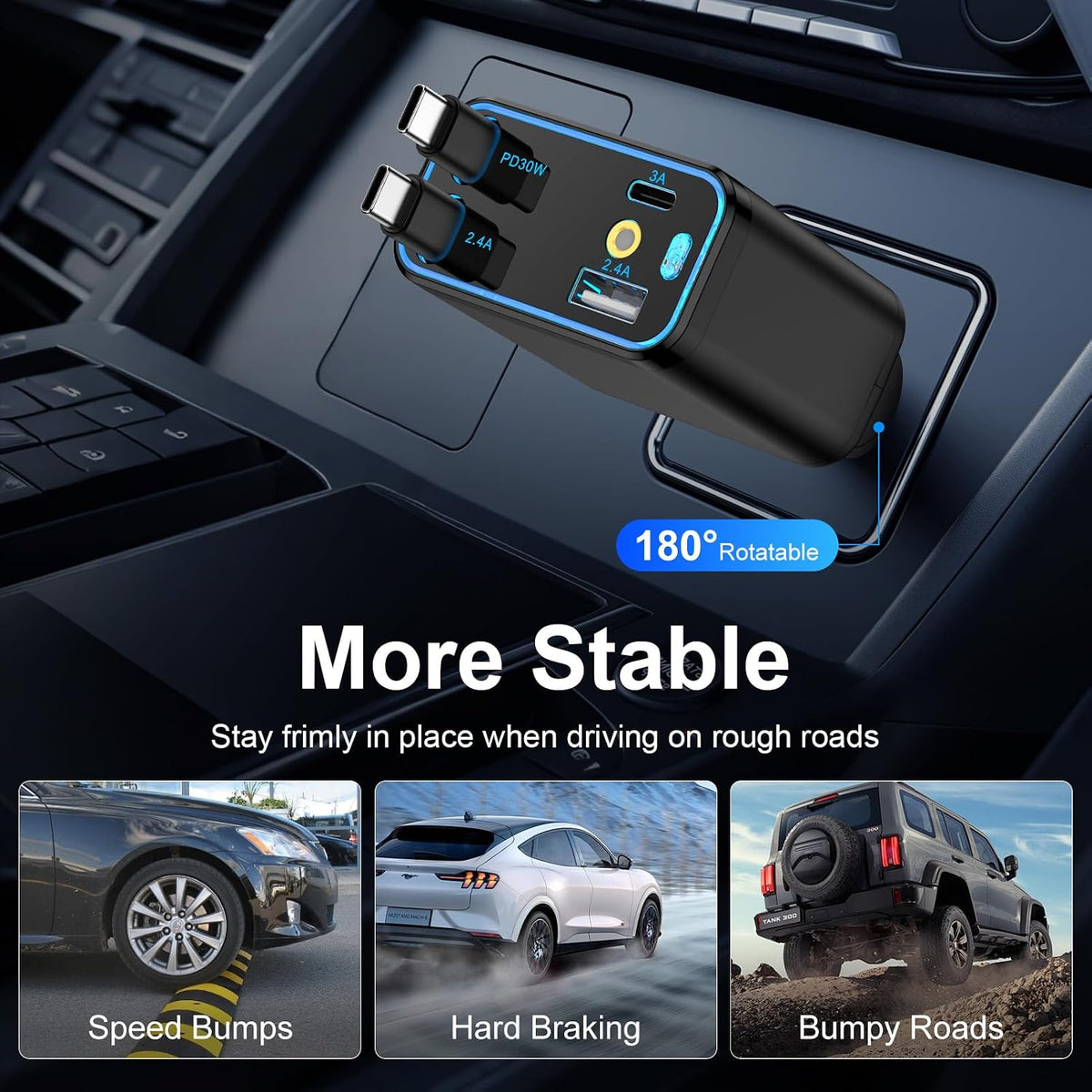 Retractable Car Charger with Starlight for Samsung Galaxy S26 Ultra/A17/A16