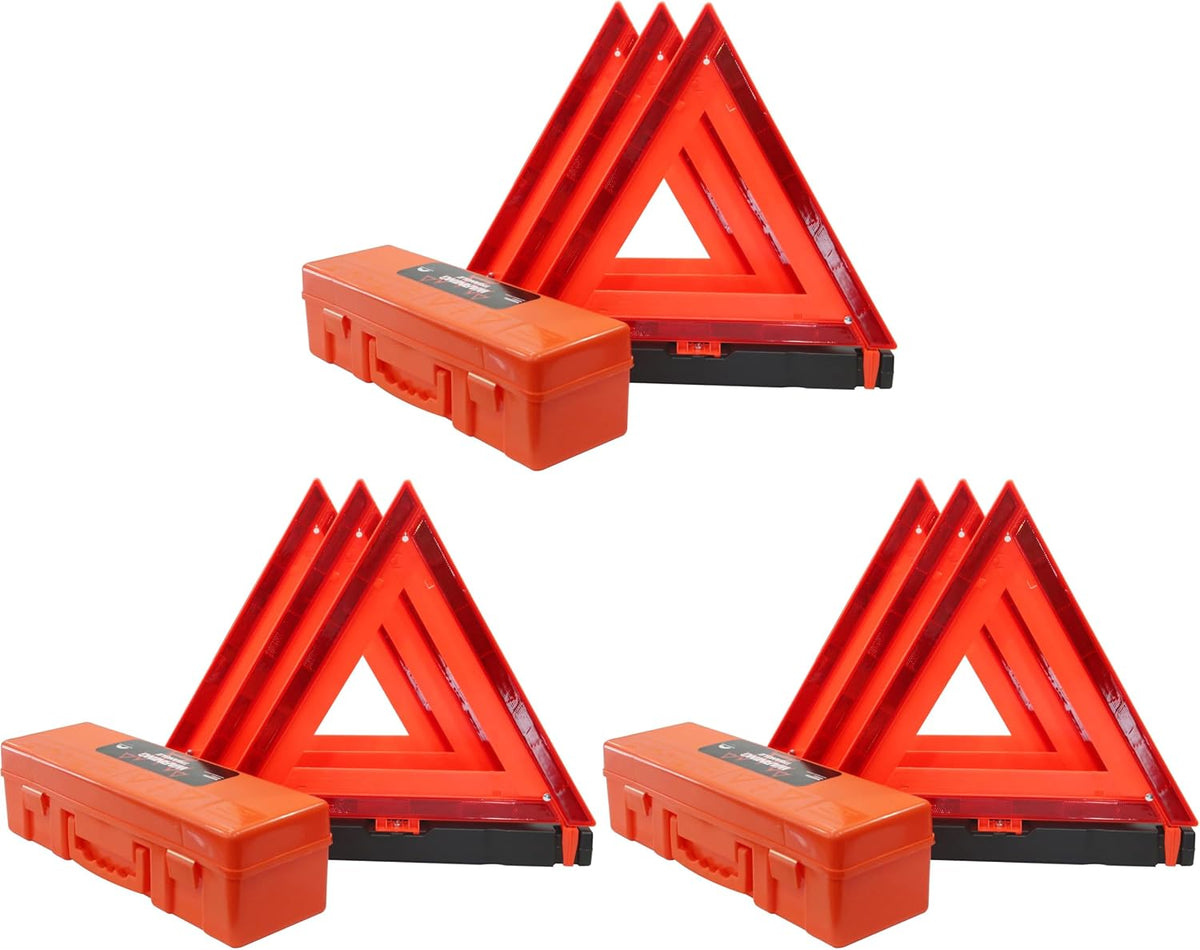 WORKKOOL Safety Triangles DOT Approved, Standard Warning Triangles Enmergency Reflector, Emergency Triangles for Vehicles with Carry Case(3 Pack,Without Sand)