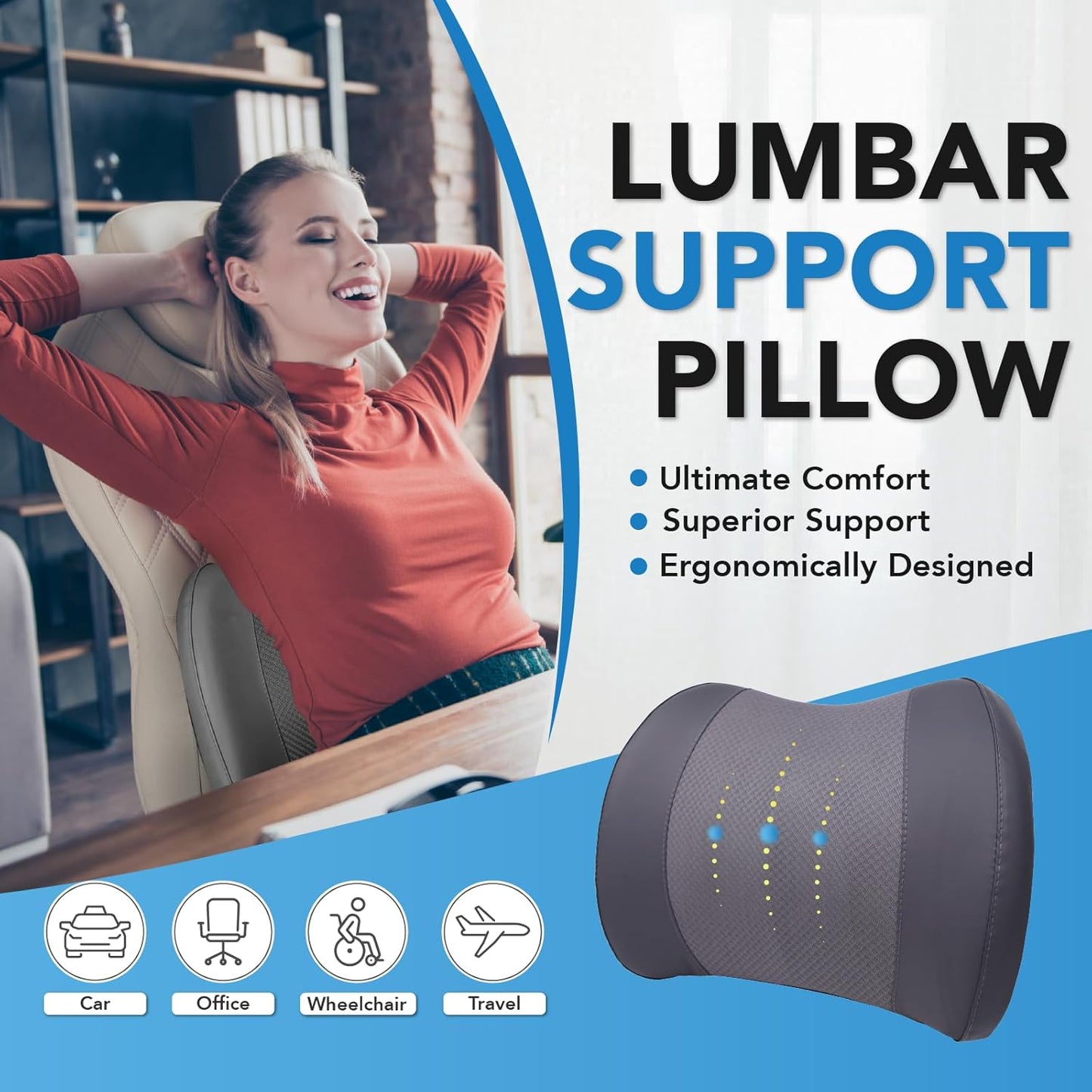 Lofty Aim Lumbar Support Pillow for Car, Car Seat Back Support for Driving | Memory Foam Car Lumbar Support for Driving Seat, Car Back Cushion, Adjustable Straps, Lower Back Pillow, Dark Grey