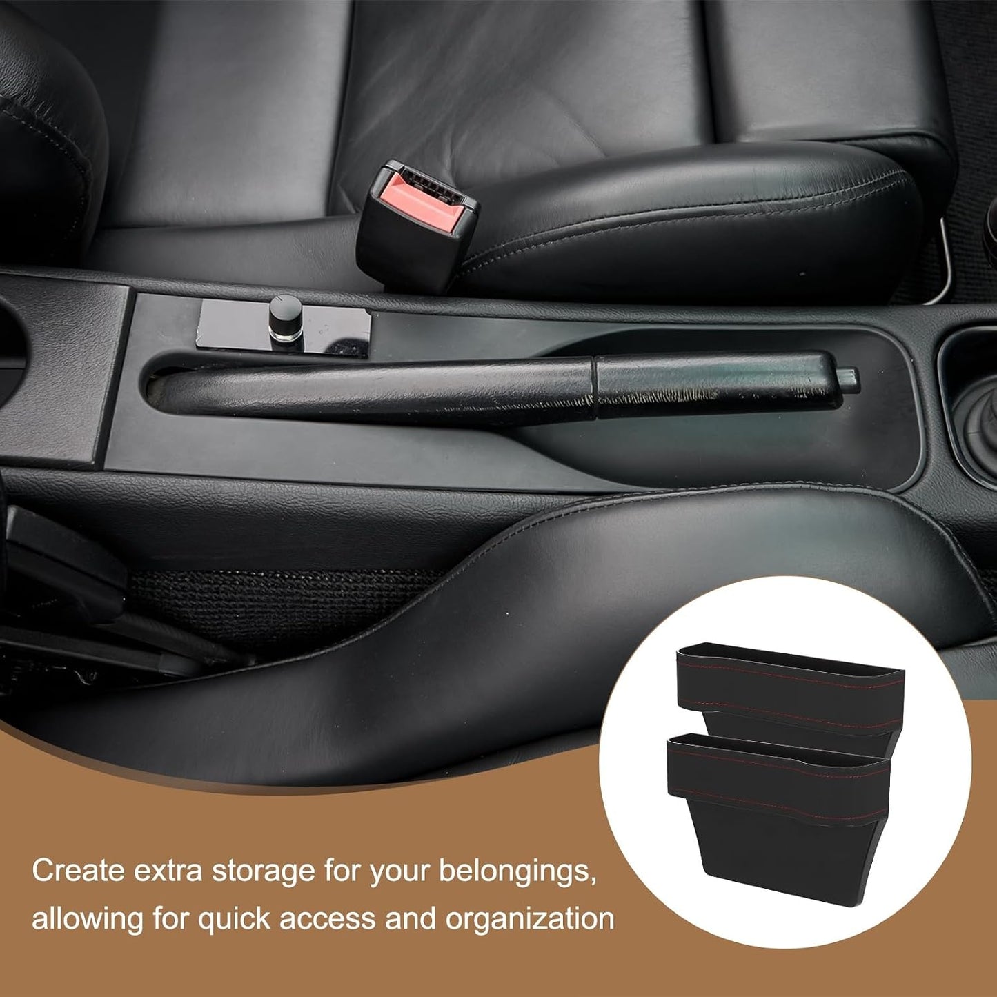 HARFINGTON Car Seat Gap Filler Organizer 10.2 x 6.5 x 3.1 Inch ABS+Leather Universal Car Organizer Storage Box Between Seat and Console (Right) with Cup Holders for Phone Keys, Black