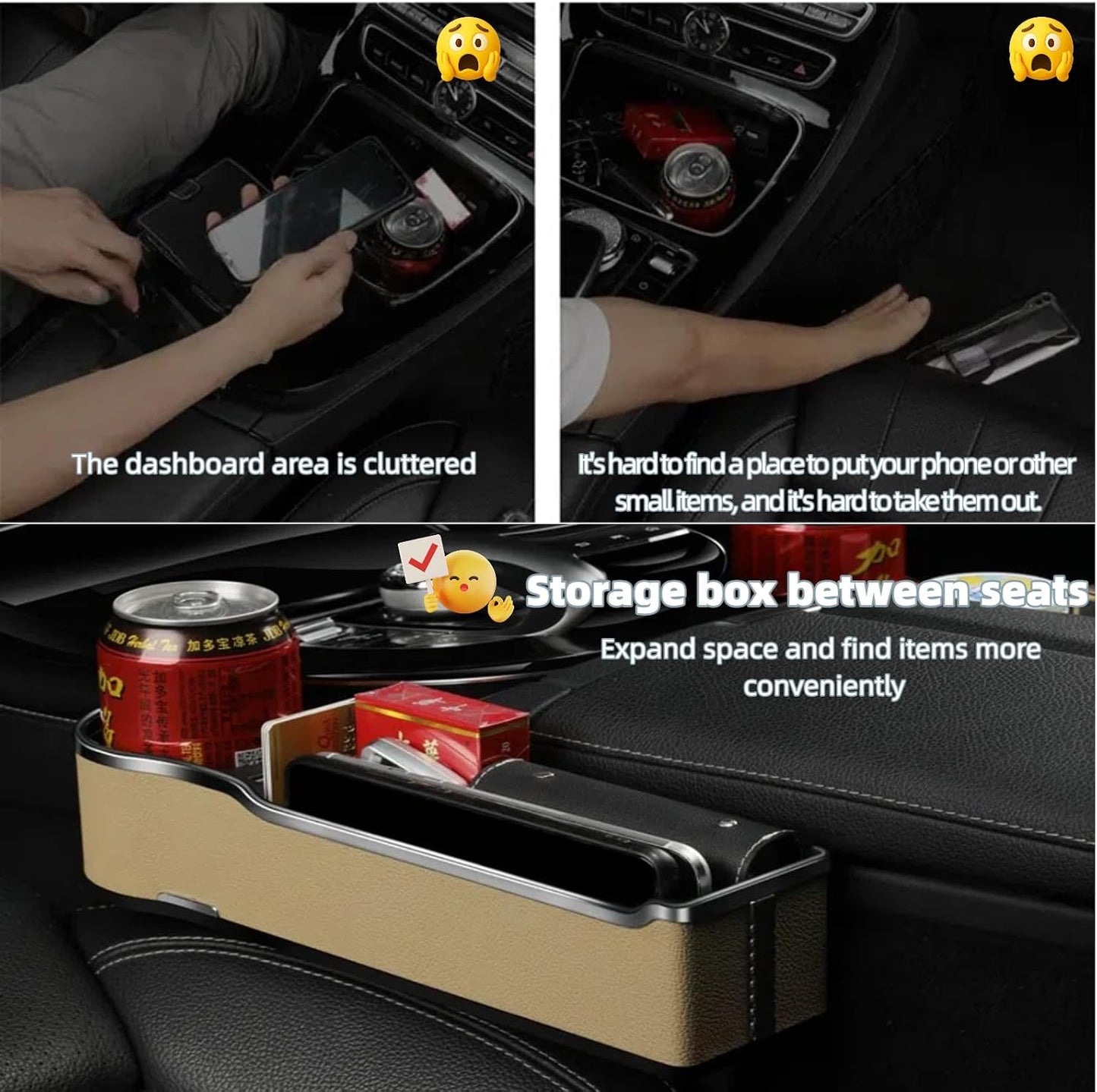 a Gap Filler Organizer with Cup Holder, Car Seat Organizer Auto Console Side Storage Box Organizer for Car Front Seat (Beige)