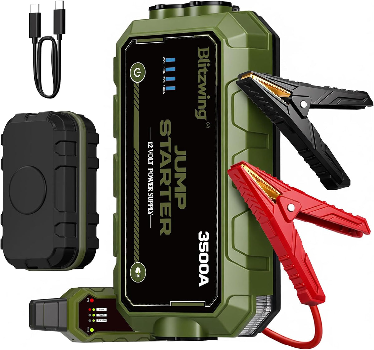 3500A 12V Heavy Duty Jump Starter, Portable Jump Box Jump Pack Battery Booster for Truck RV 10L Gas 6L Diesel, PD60W Two-Way Fast Charge LED Light, 18M Standby Auto Jumper