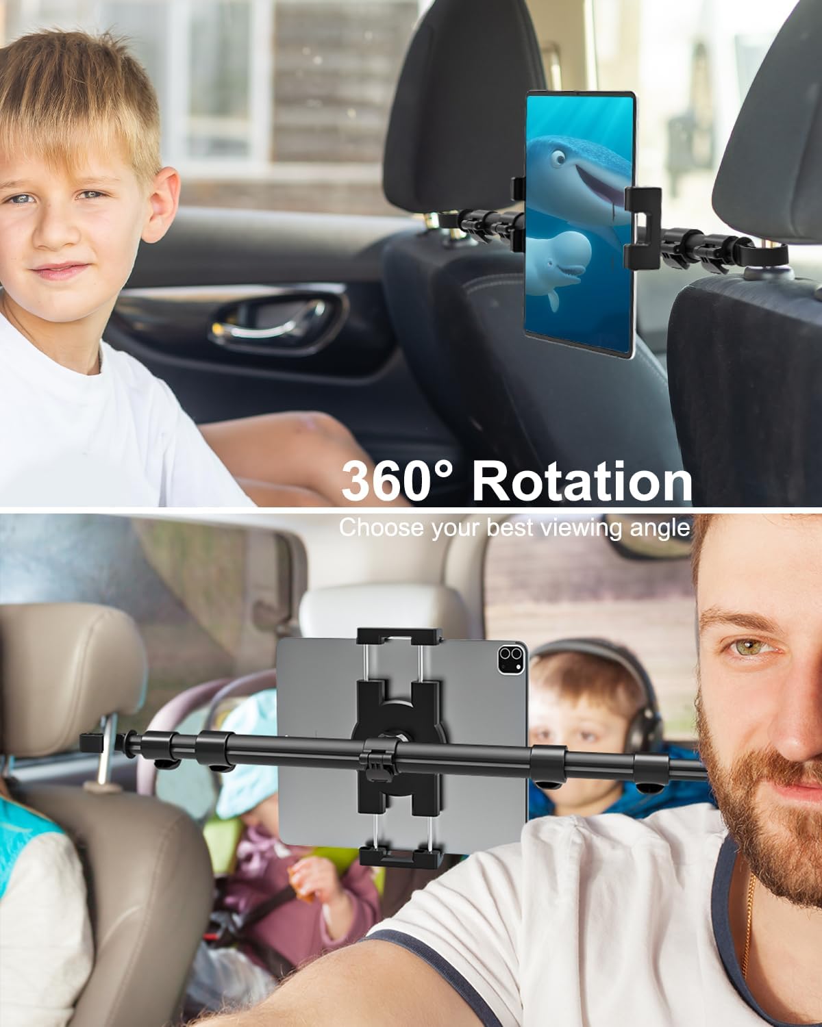 Car Tablet Headrest Holder for iPad - Car Back Seat Headrest Tablet Mount Stand, Road Trip Essentials for Kids, for iPad Pro Air Mini, Galaxy Tabs, Kindle Fire HD, Switch, iPhone, 4-13" Devices
