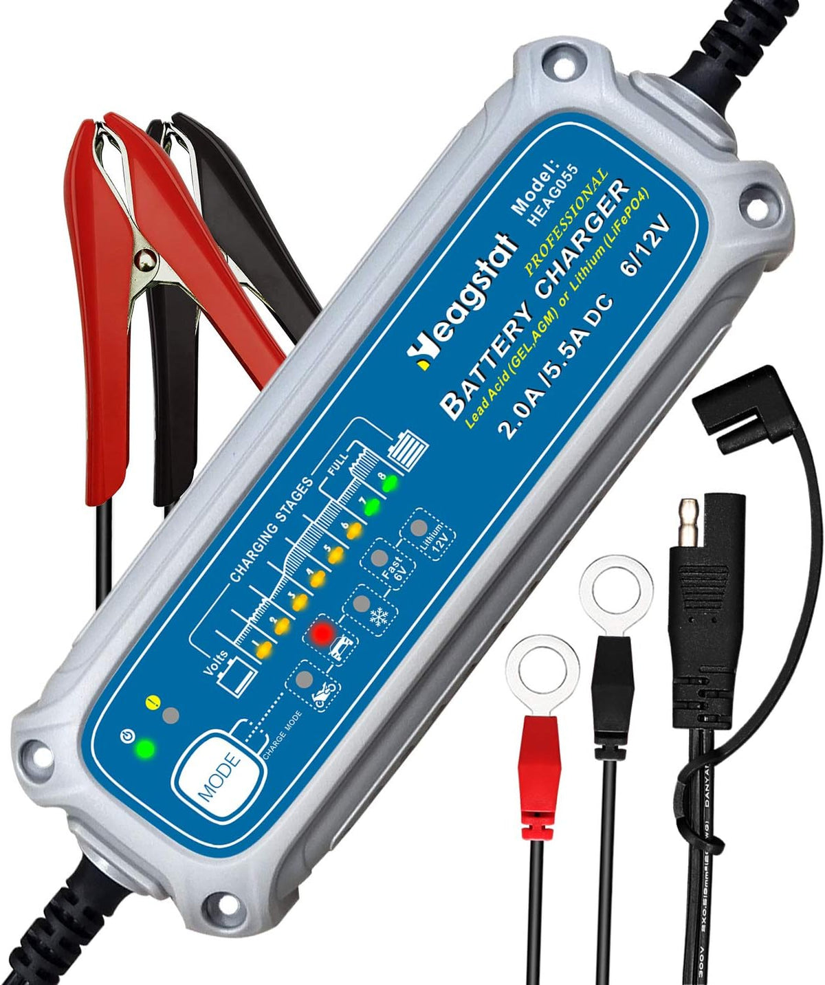 Heagstat 2/5.5A 6V/12V Smart Battery Charger, Trickle Charger & Maintainer