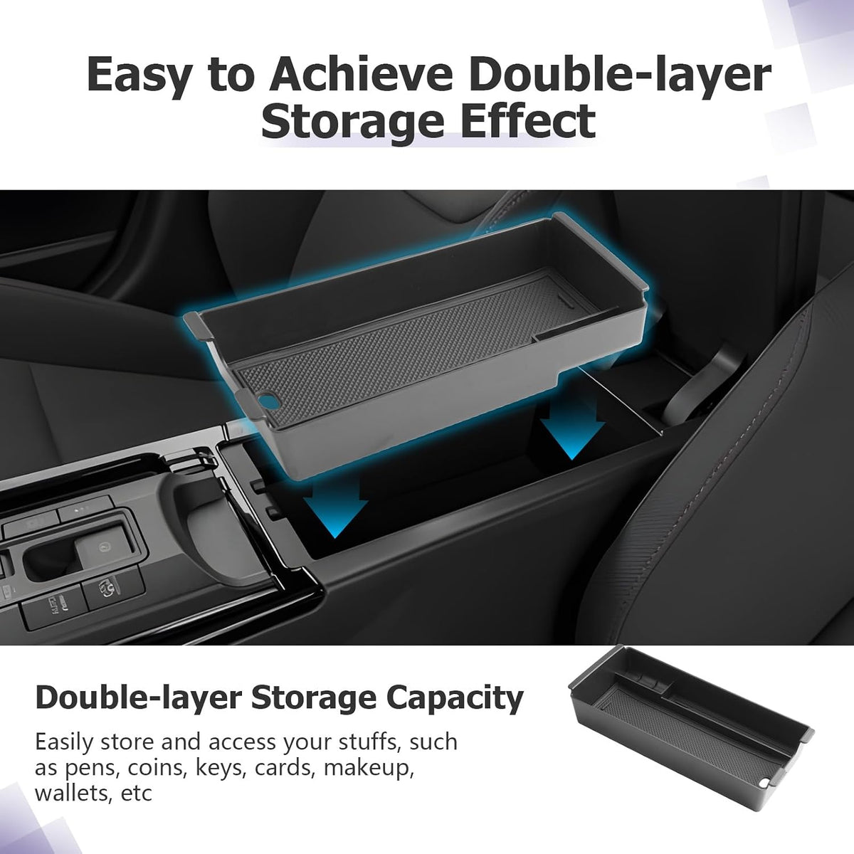 LUWU 2026 2027 Prius Center Console Organizer for 2023-2025 2026 2027 Toyota Prius LE/XLE/Limited/Nightshade Accessories Armrest Console Storage Box Glove Organizer Tray ABS Material (Black)