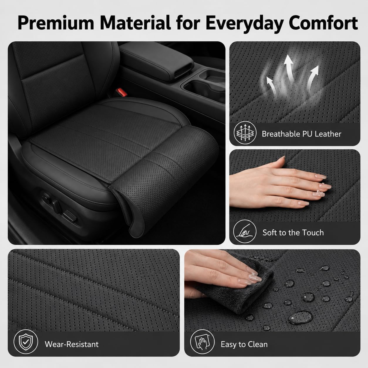 Car Seat Extender Leg Support Cushion, Memory Foam Car Seat Leg Extender with Perforated Leather Cover, Universal Design Thigh Support & Seat Protector for Long Drives & Daily Commuting (black)