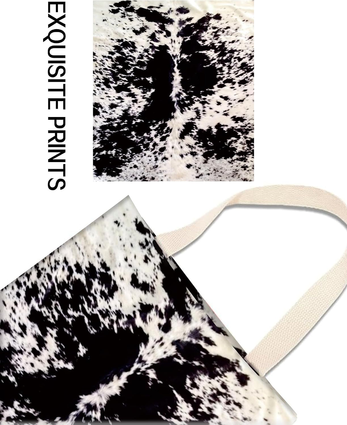 Hanging Car Trash Can Bag - Black & White Cowhide, Retro Design, Back Seat Organizer for Travel, Camping & Vehicle Accessories