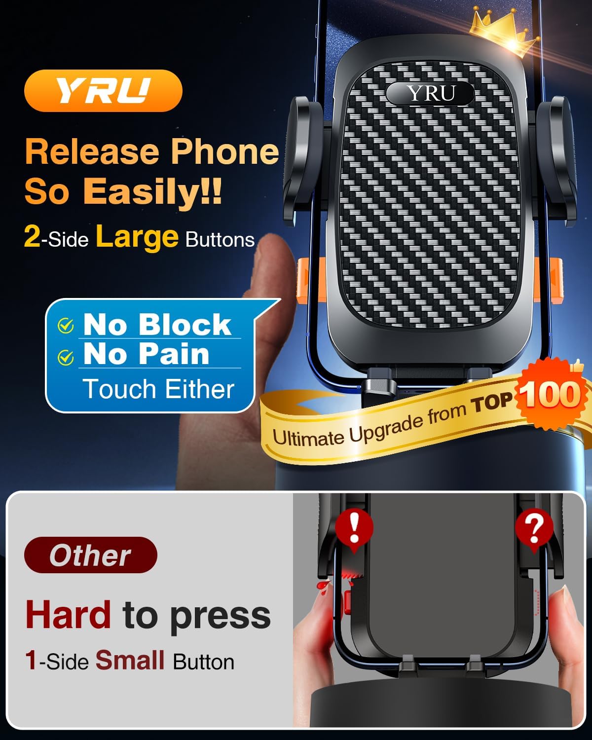 YRU True Military-Grade 360°Rotation Suction 2026 Ultimate Car Phone Holder