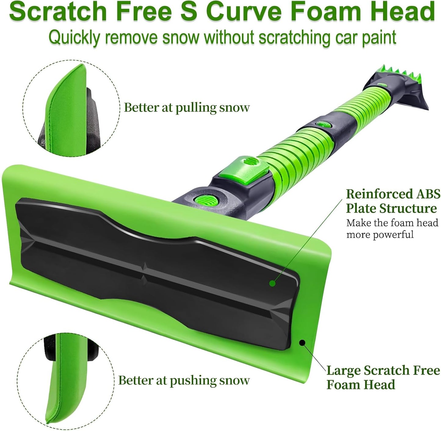SEAAES 55 Inch Snow Broom and Ice Scraper for Windshield, Extendable Snow Brush with Foam Grip, Snow Ice Removal for SUV Truck Window