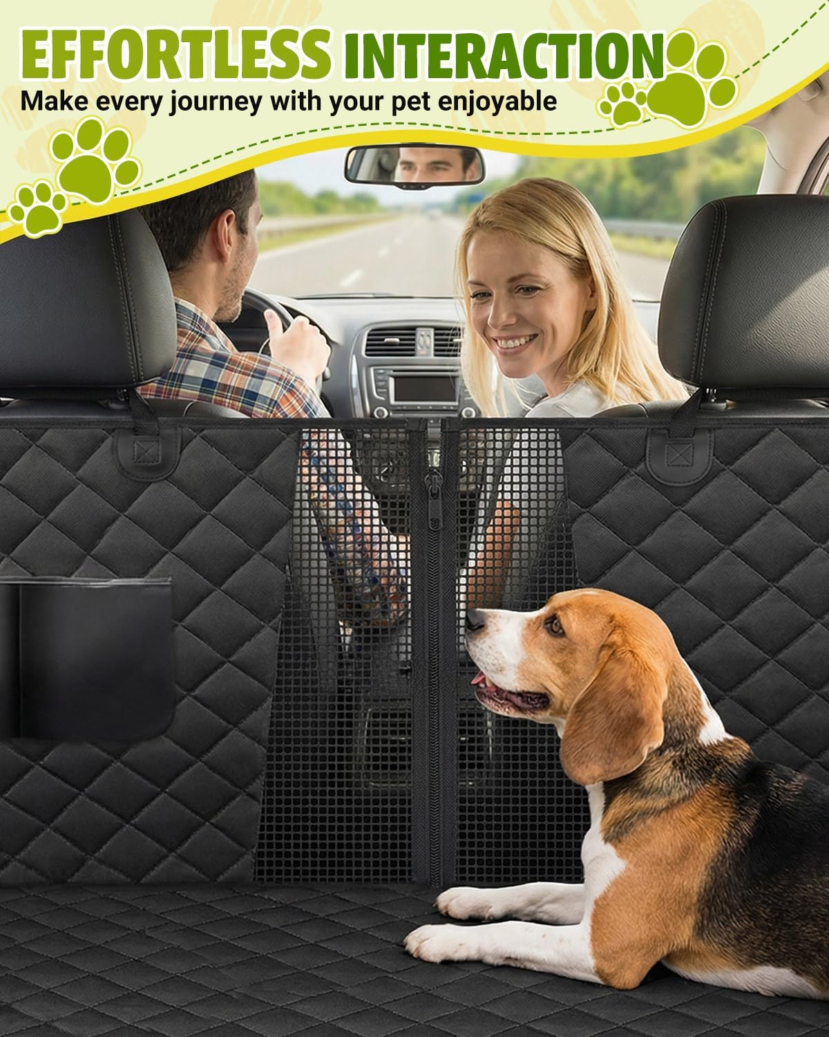 Dog Car Seat Cover, 600D Heavy Dute Car Seat Cover for Dogs Pets, 100% Waterproof Anti-Scratch Nonslip Dog Hammock for Cars, Seat Covers Protector with SeatBelt for Sedan SUV Truck Standard Black