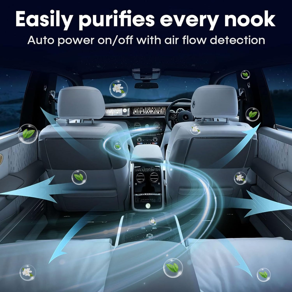 Smart Car Air Purifier Ionizer: Compact Filter-Free Car Odor Eliminator for Smoke Smell, Pet Odors & Food Odors, USB-C Powered, Quiet Auto On/Off, Universal Vent Clip for Cars