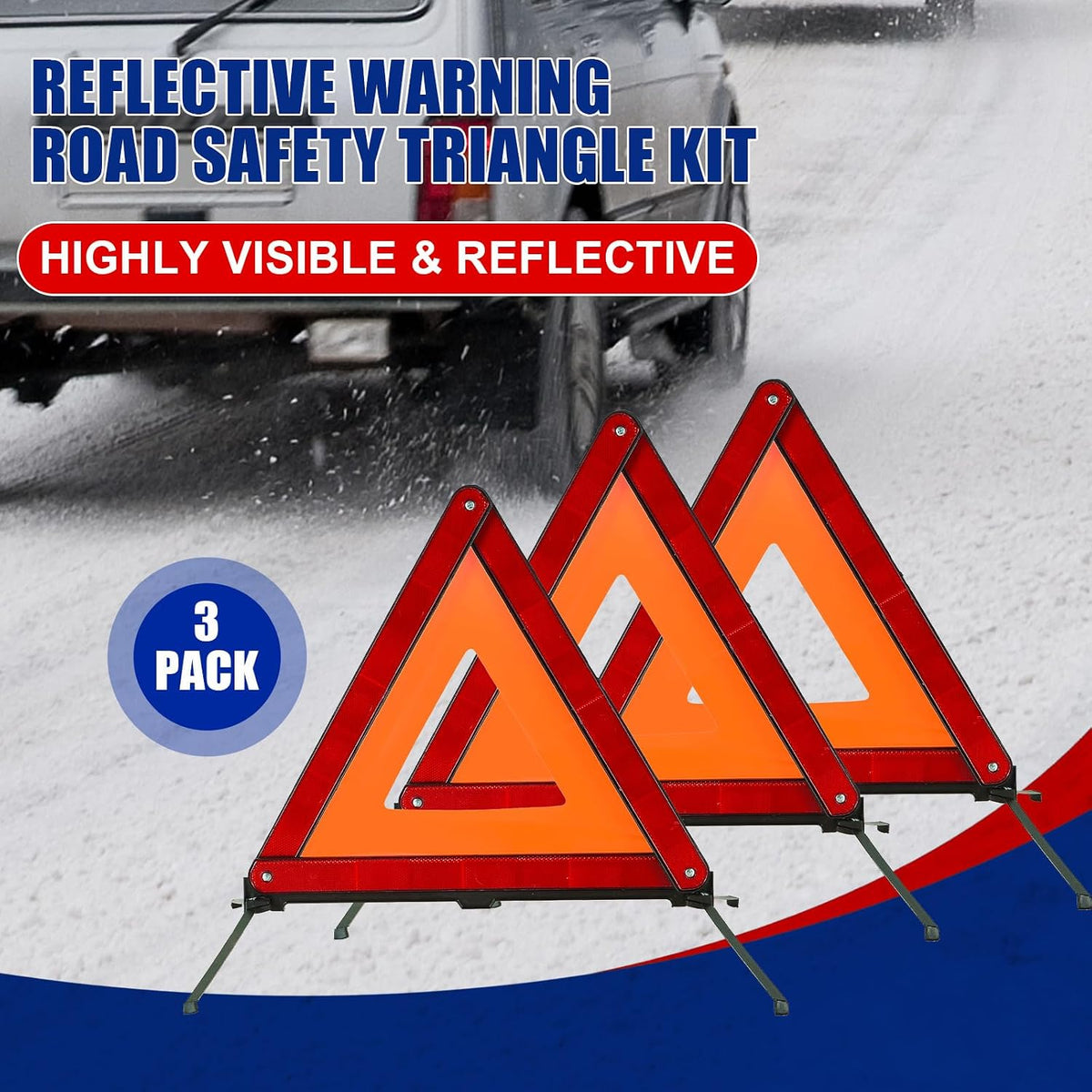 NYXOVA Warning Triangle Kit, Reflective Warning Road Safety Triangle Kit