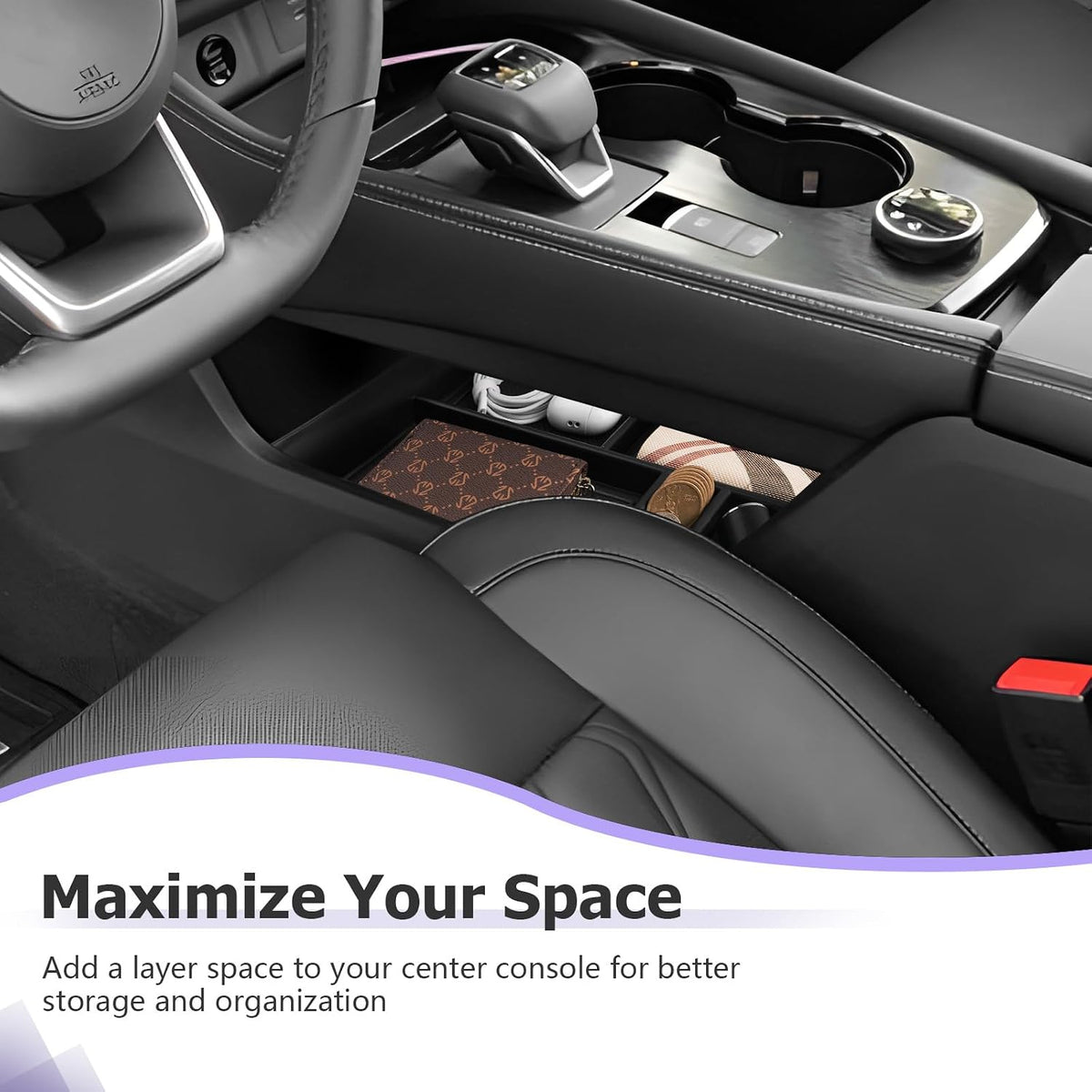 LUWU 2025 2026 Rogue Lower Center Console Tray Storage Box for 2021 2022 2023 2024 2025 2026 N issan Rogue Accessories Armrest Console Organizer ABS Material Black-trim