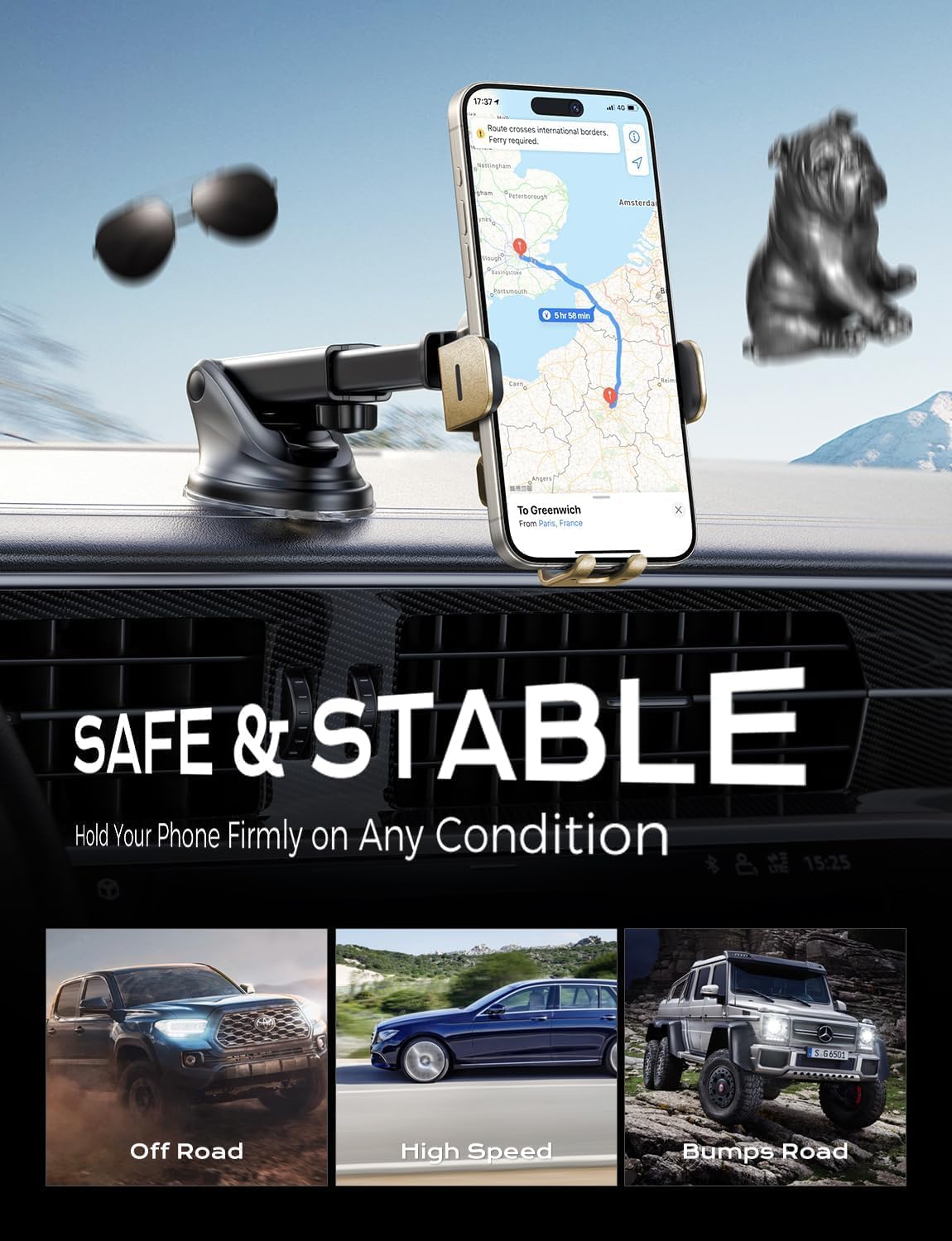 Wireless Car Charger, 15W Fast Charging Auto Clamping Car Charger Phone Mount Phone Holder fit for iPhone 15 14 13 12 11 Pro Max Xs, Samsung Galaxy S24 Ultra S23 S22 S21, S20, S10+, Golden