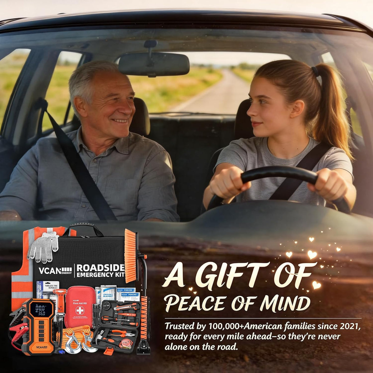 Jump Starter with Air Compressor Car Emergency Kit for Women, Men, Teen
