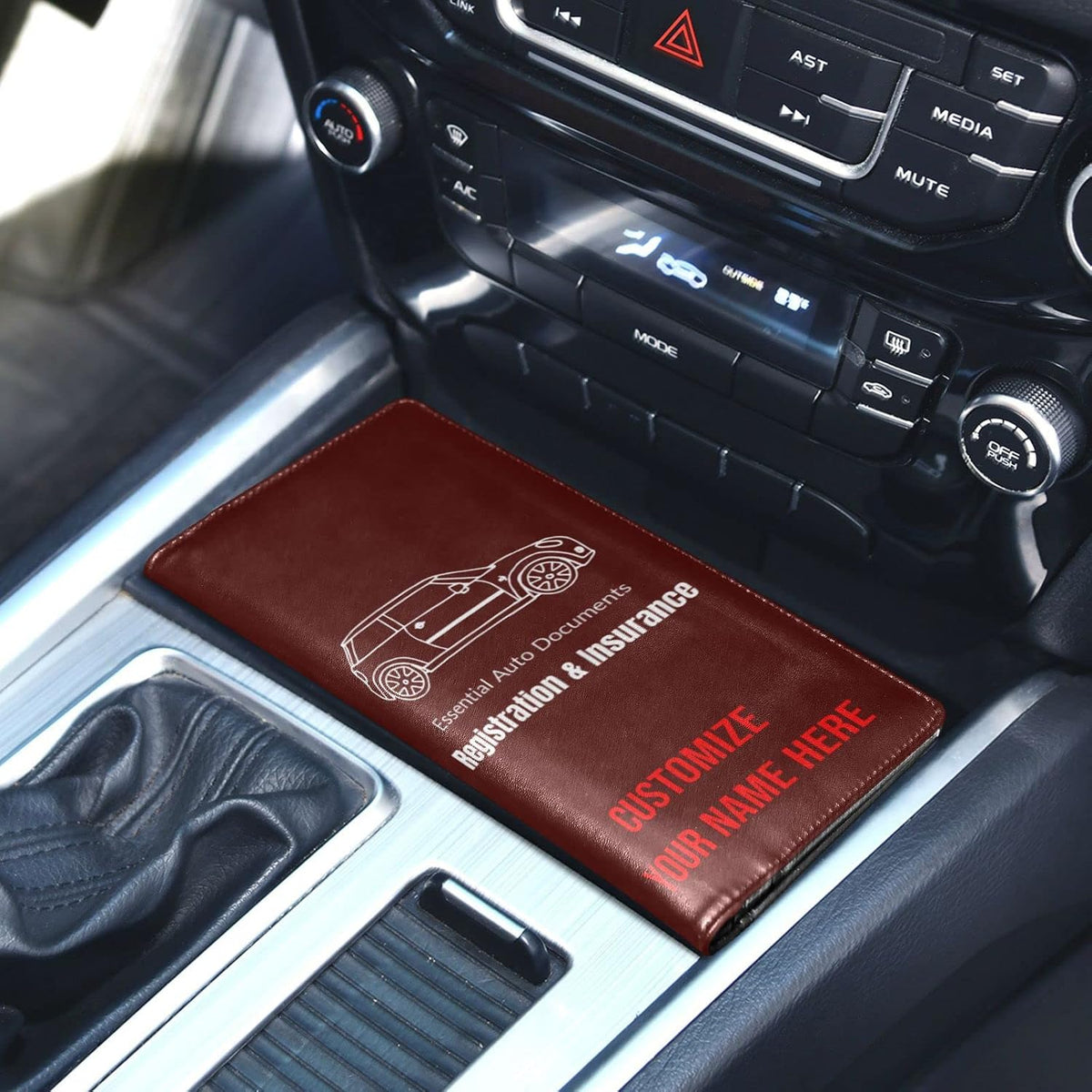 Custom Car Registration and Insurance Card Holder Personalized Leather Glove Box Organize Men Women Wallet Accessories Case for Cards, Essential Document Driver License Burgundy
