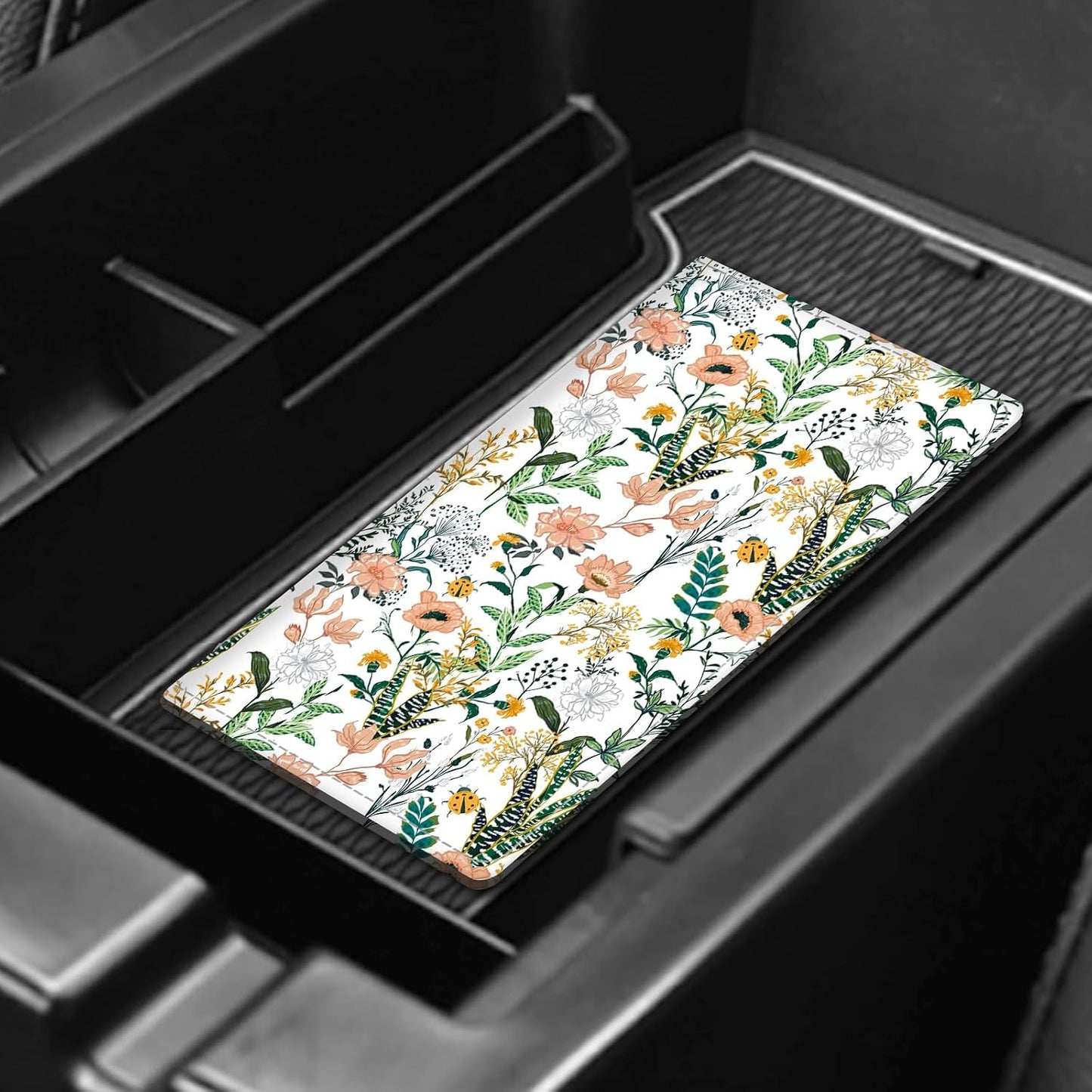Leather Car Registration and Insurance Card Holder, Cute Car Accessories Vehicle Glove Box Car Organizer for Documents, Cards, License Beautiful Floral