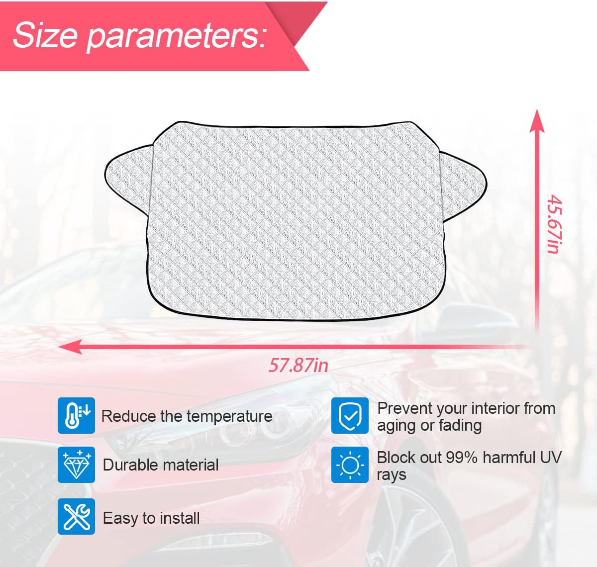LoyaForba Car Magnetic Windshield Snow Cover, 4 Layers WAaterproof Windproof Protection,Snow,Ice,Sun,Frost Defense, Universal for SUV, Truck, Sedan, Van (Silver)