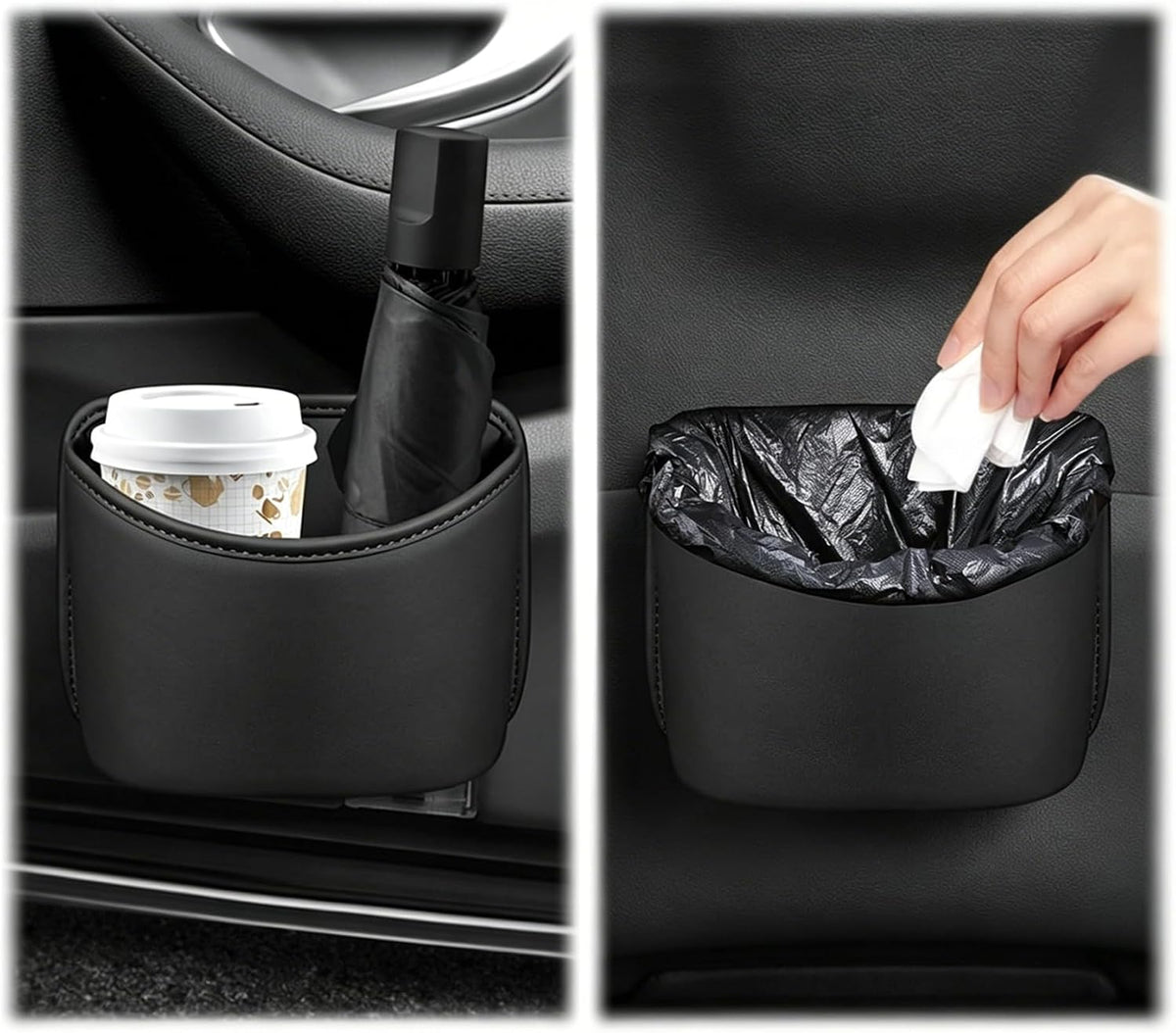 Car Trash Can with Back Clips,Large-Capacity Car Garbage Can as Cars Storage Organizer for Storing Garbage and Items,Leather Cars Trash Bin Automotive Accessories for Door