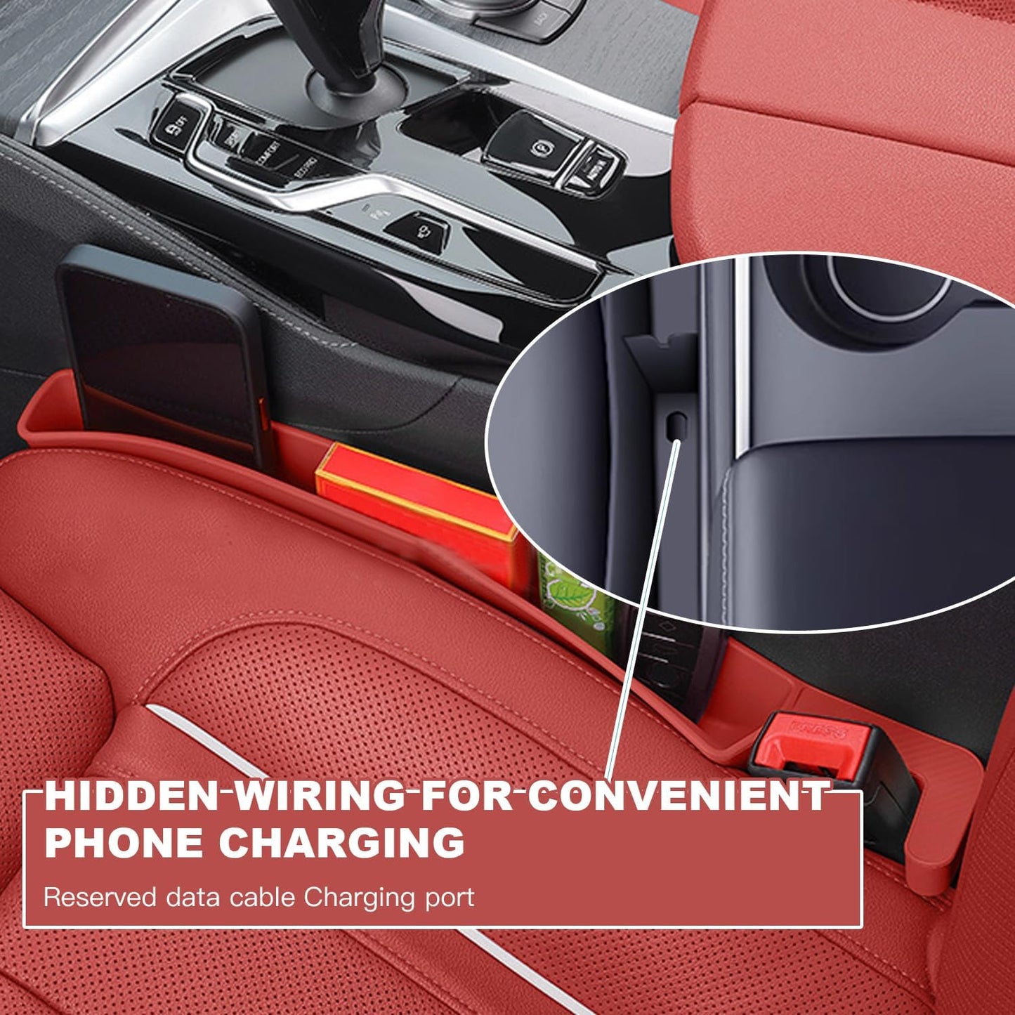 2PCS Car Seat Gap Filler Organizer,Multifunctional Car Gap Fillers with USB and Phone Holder, Universal Car Seat Storage Organizer Between Seats for Phone, Keys, Eyeglasses(Red)