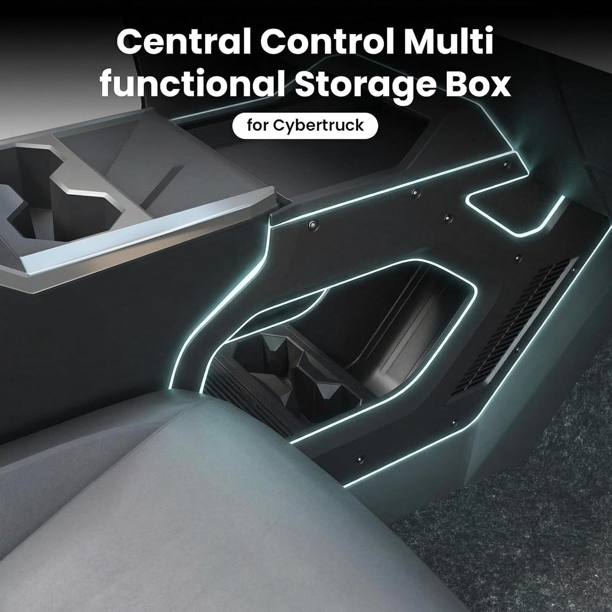 Lower Center Console Organizer for Cyber Truck 2023 2024 2025 2026, Custom Fit Double-Layer Floor Storage Tray Insert, Cyber Truck Accessories Interior Storage Box (Interior Black)