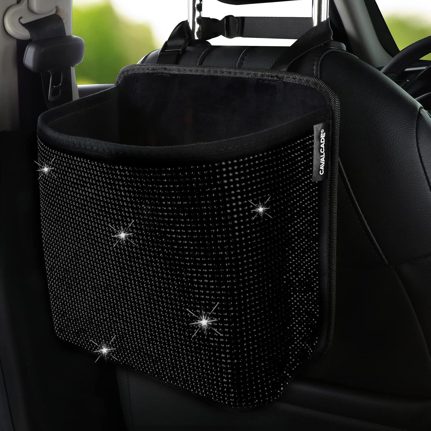 Cavalcade Car Back Seat Organizer, Bling Hanging Pocket, Large Seat Back Travel Caddy Bag, Diamond Trash Bin Garbage Container (Black)