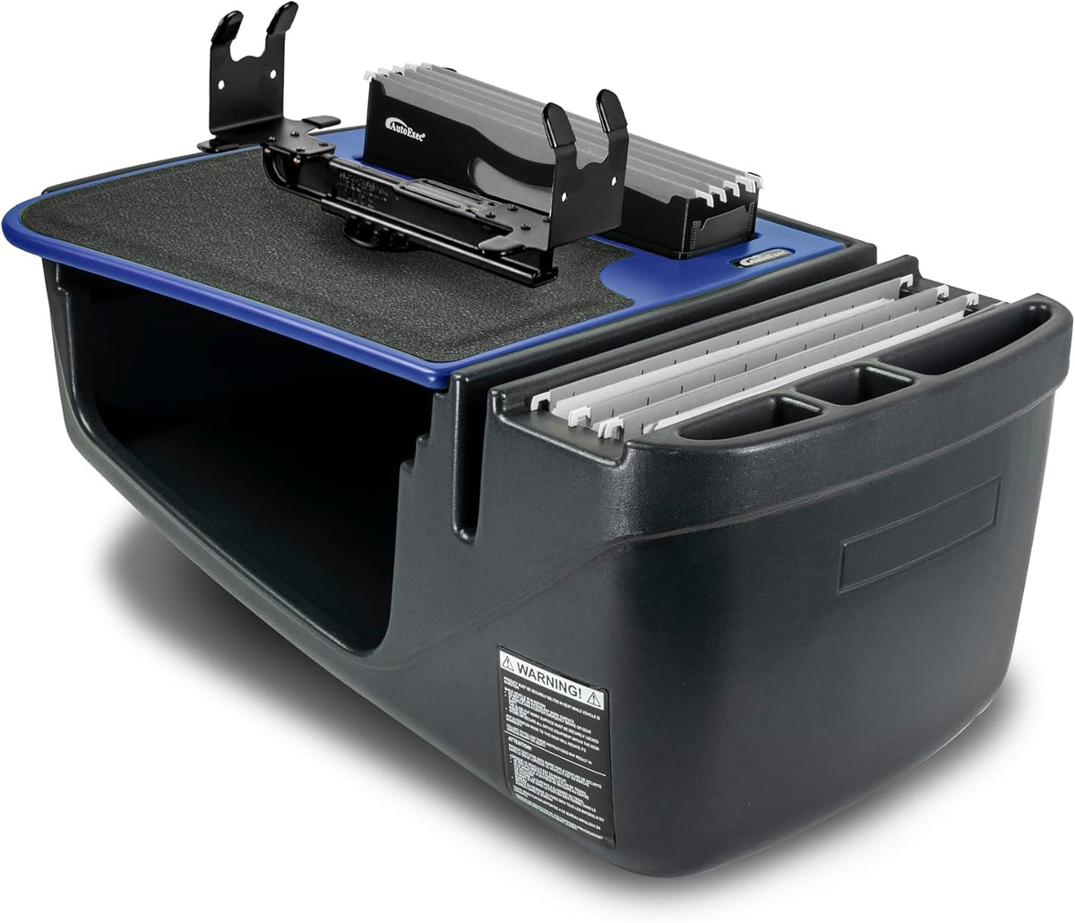 AutoExec Efficiency FileMaster Car Desk for Your Vehicle Workstation and Mobile Office, Blue, with Printer Stand