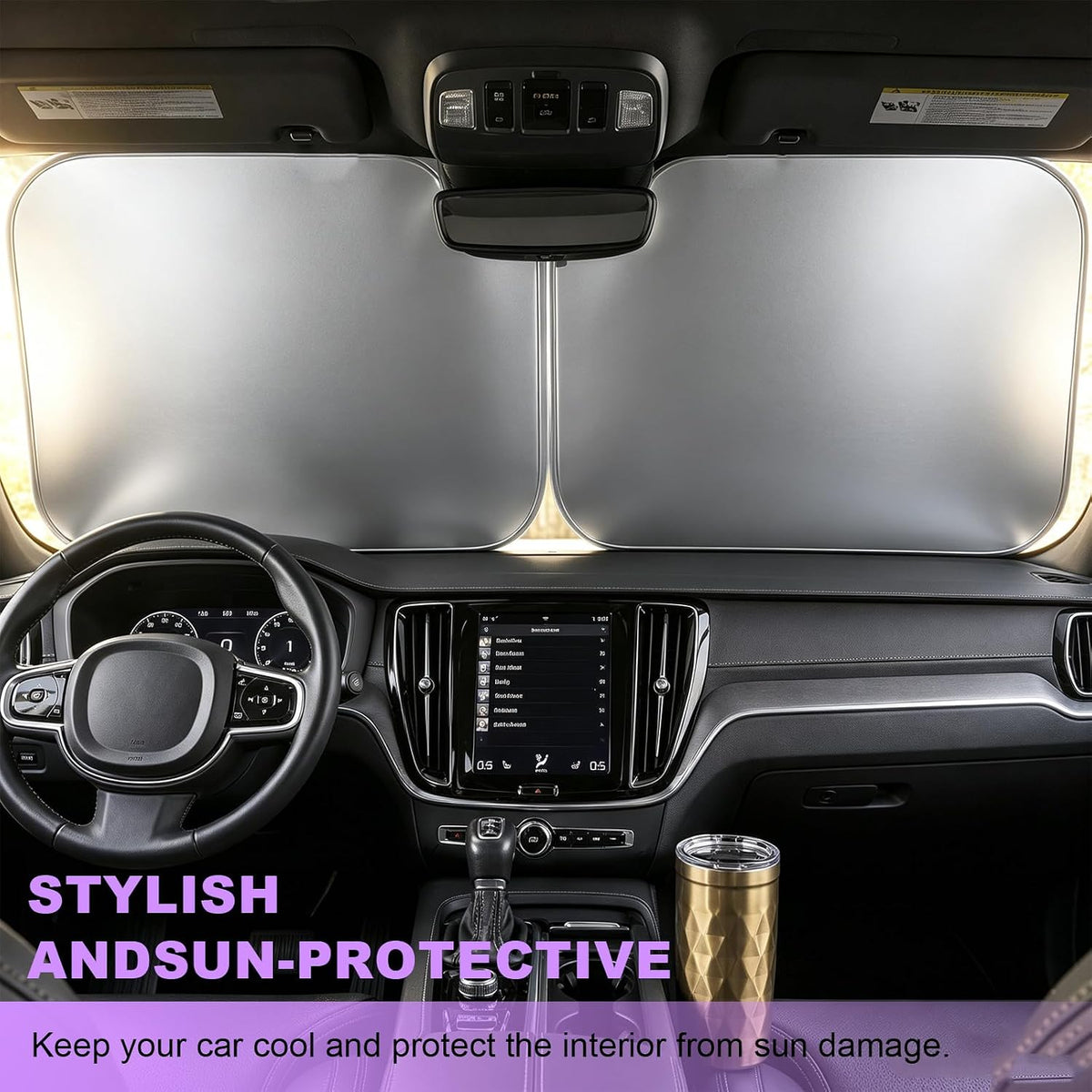 2 PCS Car Windshield Shade, Leopard Print Foldable Windshield Sunshade Sun Blocker Keeps Your Vehicle Cool, Vehicle Interior Front Windscreen Shades for Sun UV & Heat Protection (Dark Brown)