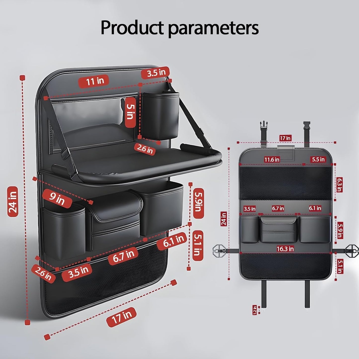 2 Pack Leather Car Backseat Organizer with Foldable Table Tray, Universal Car Seat Back Protector Kick Mat with Touchscreen Tablet Holder, Storage Pockets, Cup Holders & Tissue Holder, Black