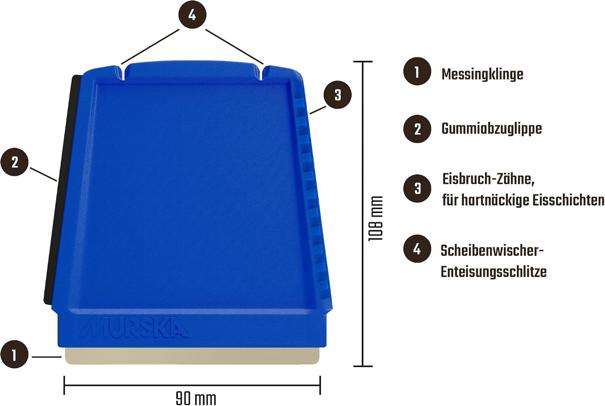 Car Ice Scraper Brass Blade 2 Pack Small Ice Scraper for Car 4-in-1 Ice Scraper Small Ice Scrapers for Car Windshield Frost Wipe Scraper Snow Scraper for Car Original Murska (2-Pack L&P A052 Blue)