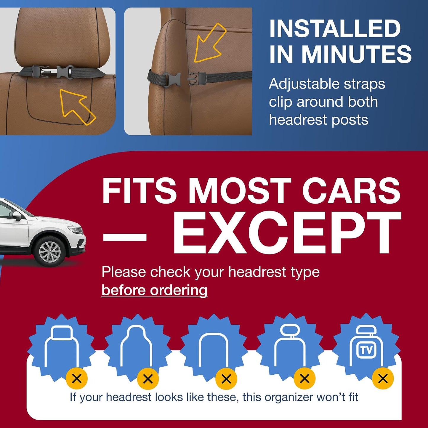 Car Backseat Organizer with Tablet Holder (2-pack) - Updated 2025 Oxford 600D Car Storage Organizer, Foldable Car Tray Kids, Road Trip Essentials, Back Seat Protector Kick Mats, Travel Accessories