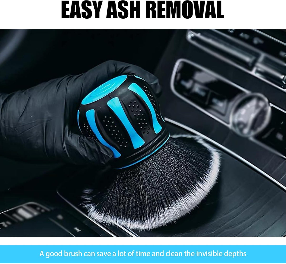 Shakas Detail Cleaning Brush with Storage Holder, Non-Slip Easy Grip Handle Air Conditioning Vent Spherical Soft Bristle Crevice Brush, Portable Multi-Purpose Accessory, Fits Most Cars (Blue)