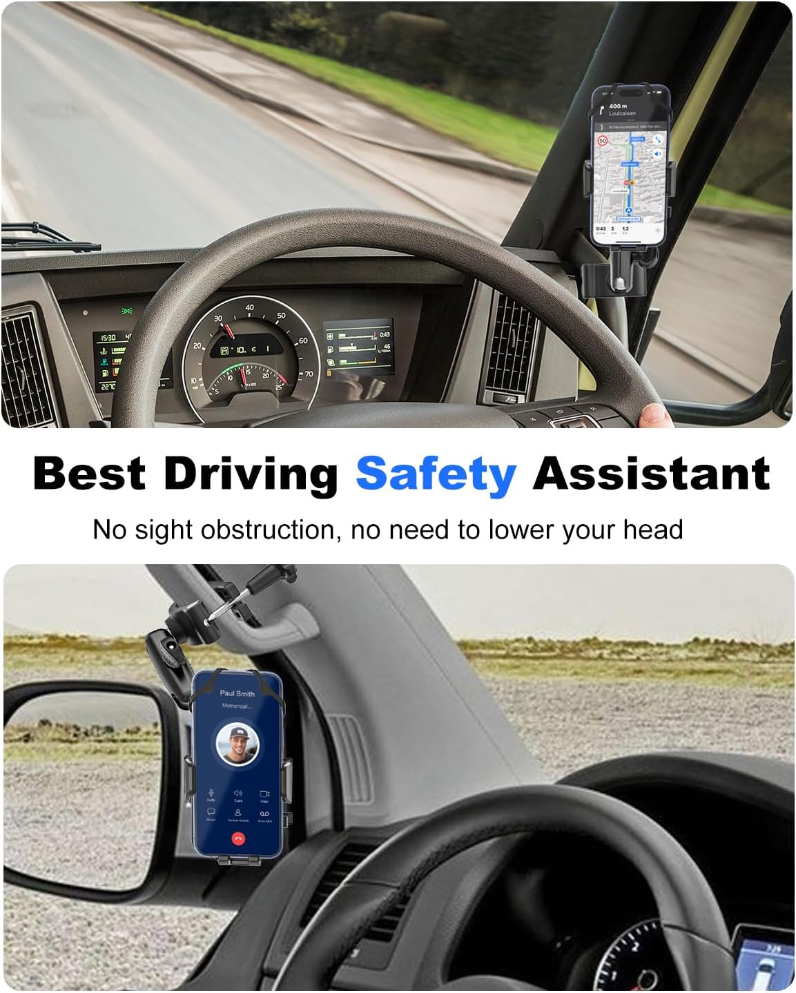 A Pillar Grab Handle Phone Mount for Car/Truck [Shockproof Metal Arm] Universal Phone Clip Phone Holders for Your Car, Truck, Pickup, SUV, Van, Excavator, Front Loader, Fit for iPhone 16 15