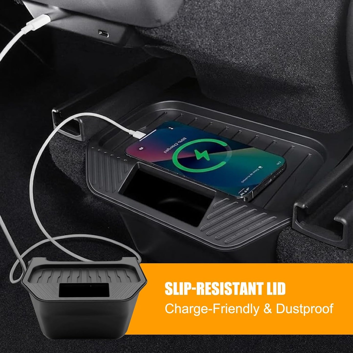 Rear Center Console Organizer for 2025-2026 Tesla Model Y Juniper, Backseat Storage Bin & Trash Can, Snap-In Stable Installation, TPE Partitioned Organizer for Model Y Juniper Accessories